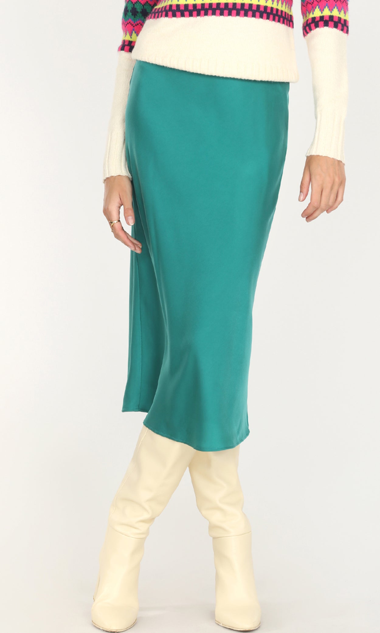 Athena Sateen Bias Cut Midi Skirt