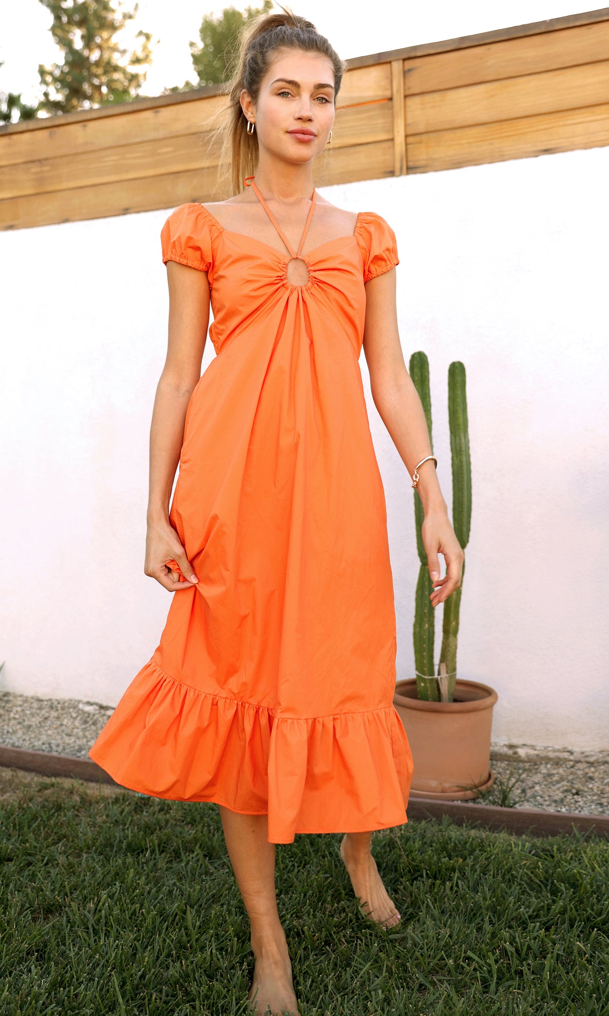 Andrea Cap Sleeve Poplin Midi Dress | Greylin Collection – Greylin