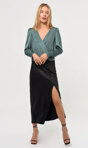 Lourdes Wrap Front Cuffed Blouse