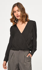 Lourdes Wrap Front Cuffed Blouse