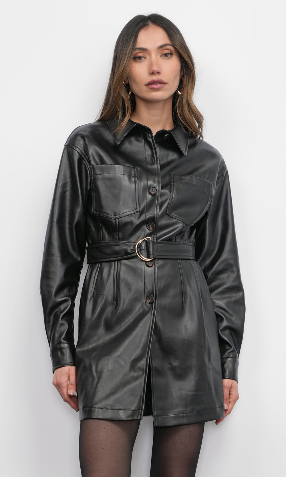 Augustine Vegan Leather Belted Dress