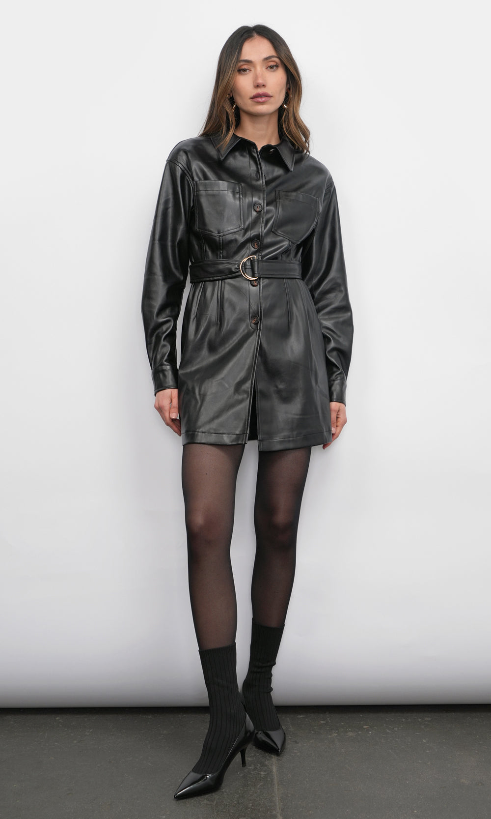 Augustine Vegan Leather Belted Dress | Greylin Collection Augustine Vegan Leather Belted Dress | Greylin Collection