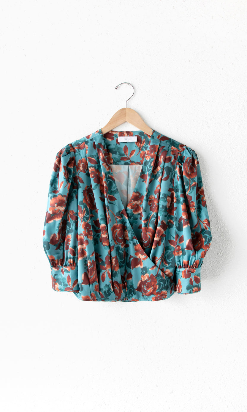 Lourdes Wrap Front Cuffed Blouse