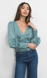 Taylor Button Front Satin Blouse
