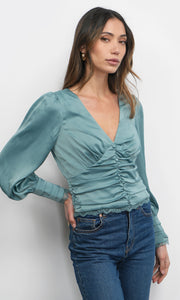 Taylor Button Front Satin Blouse