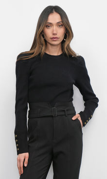 Dani Button Puff Sleeve Ribbed Knit Top