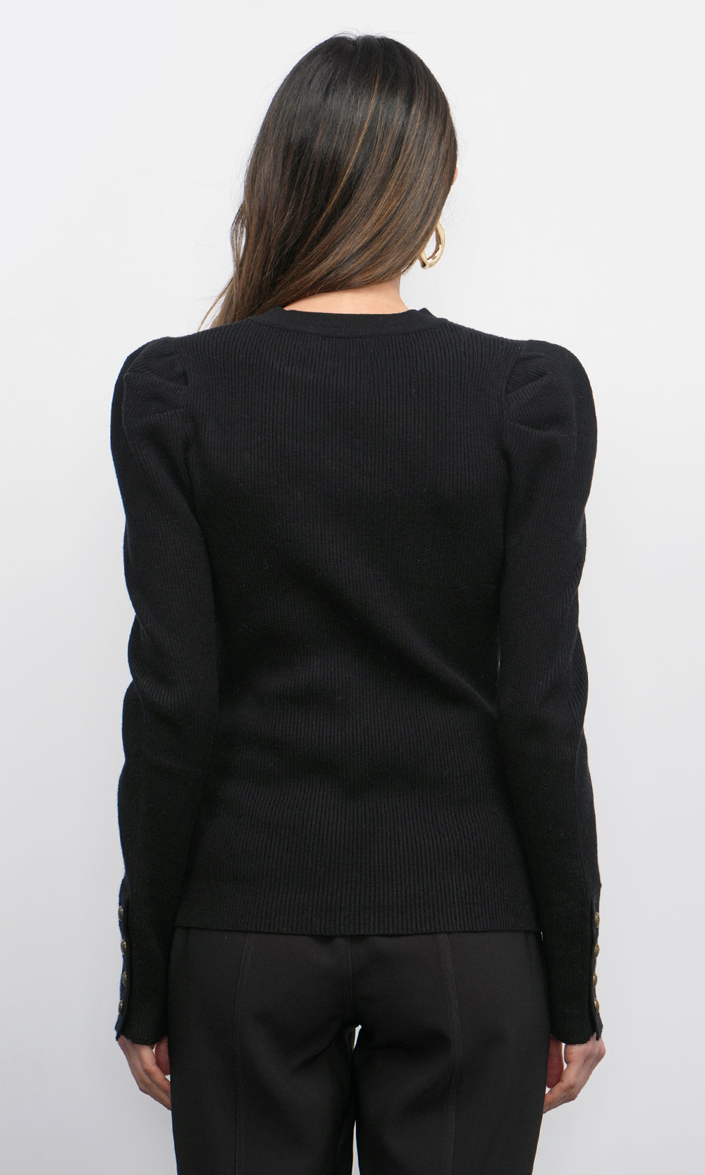 Dani Button Puff Sleeve Ribbed Knit Top