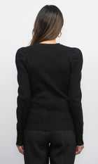 Dani Button Puff Sleeve Ribbed Knit Top
