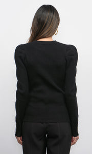 Dani Button Puff Sleeve Ribbed Knit Top