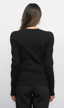 Dani Button Puff Sleeve Ribbed Knit Top