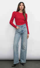 Dani Button Puff Sleeve Ribbed Knit Top