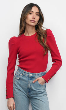 Dani Button Puff Sleeve Ribbed Knit Top