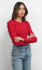 Dani Button Puff Sleeve Ribbed Knit Top