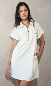Aida Front Zip Stretch Twill Mini Dress