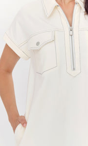 Aida Front Zip Stretch Twill Mini Dress