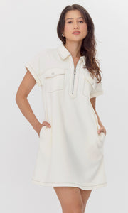 Aida Front Zip Stretch Twill Mini Dress
