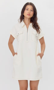 Aida Front Zip Stretch Twill Mini Dress