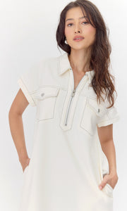 Aida Front Zip Stretch Twill Mini Dress