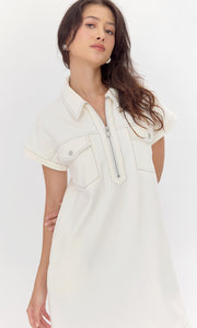 Aida Front Zip Stretch Twill Mini Dress