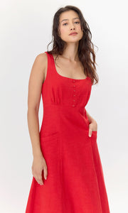 Marjorie Tie Linen Midi Dress