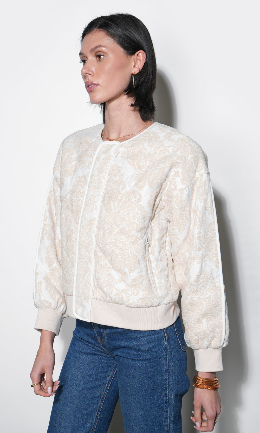 Micah Embroidered Quilted Bomber Jacket