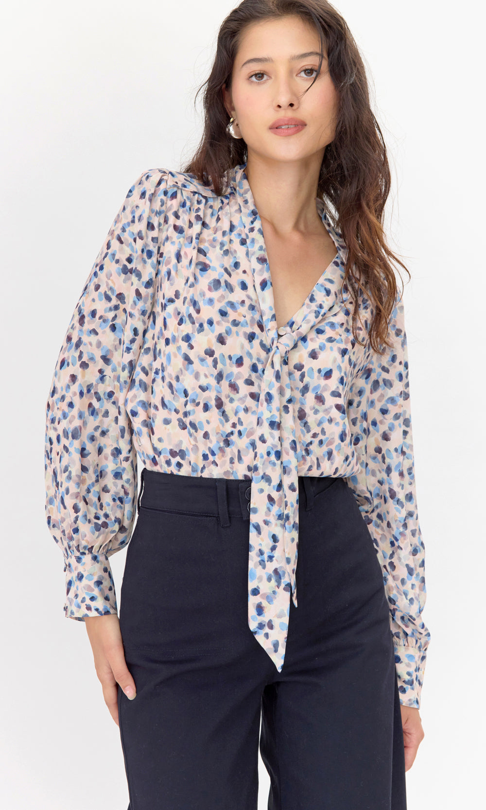 Edna Printed Tie Neck Blouse | Greylin Collection
