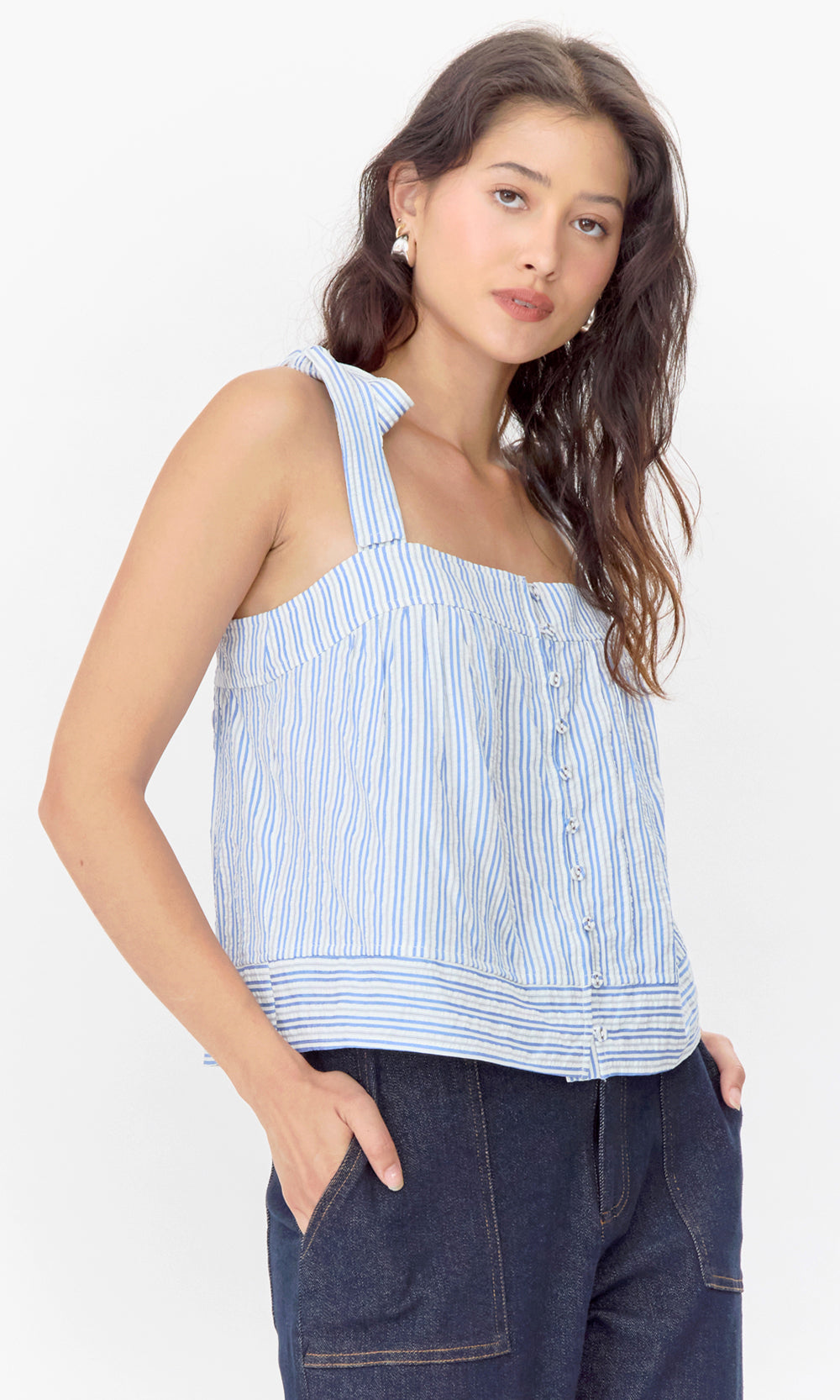 Vera Tie Shoulder Striped Easy Top | Greylin Collection