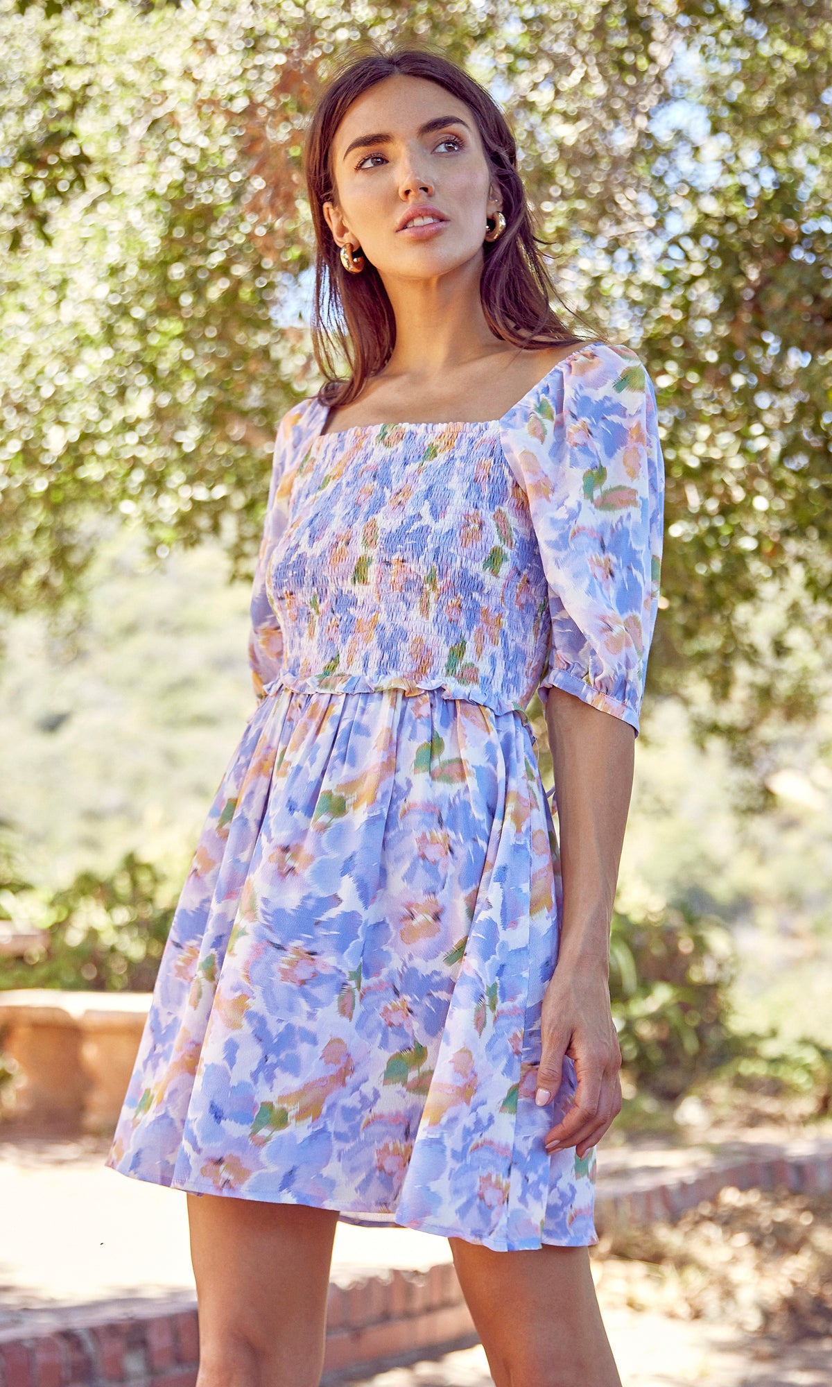 floral smocked mini dress Ritali Floral Smocked Mini Dress