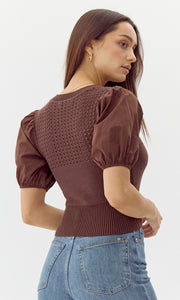 Paulina Knit Poplin Puff Sleeve Top