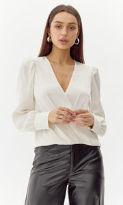 Lourdes Wrap Front Cuffed Blouse