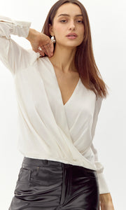 Lourdes Wrap Front Cuffed Blouse