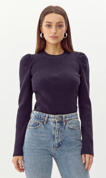 Felina Puff Sleeve Ribbed Knit Top