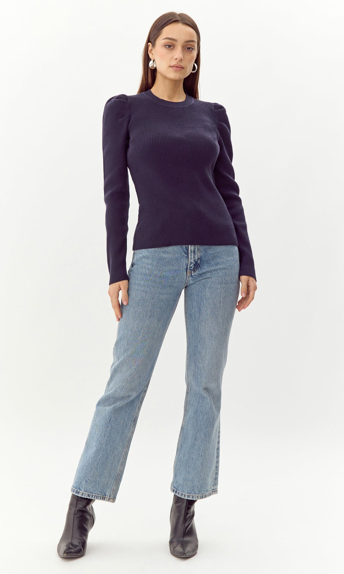 Felina Puff Sleeve Ribbed Knit Top