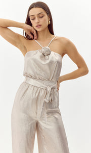 Karris Metallic Flower Halter Top