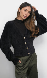 Lina Fuzzy Knit Black Cardigan