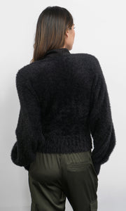 Lina Fuzzy Knit Black Cardigan