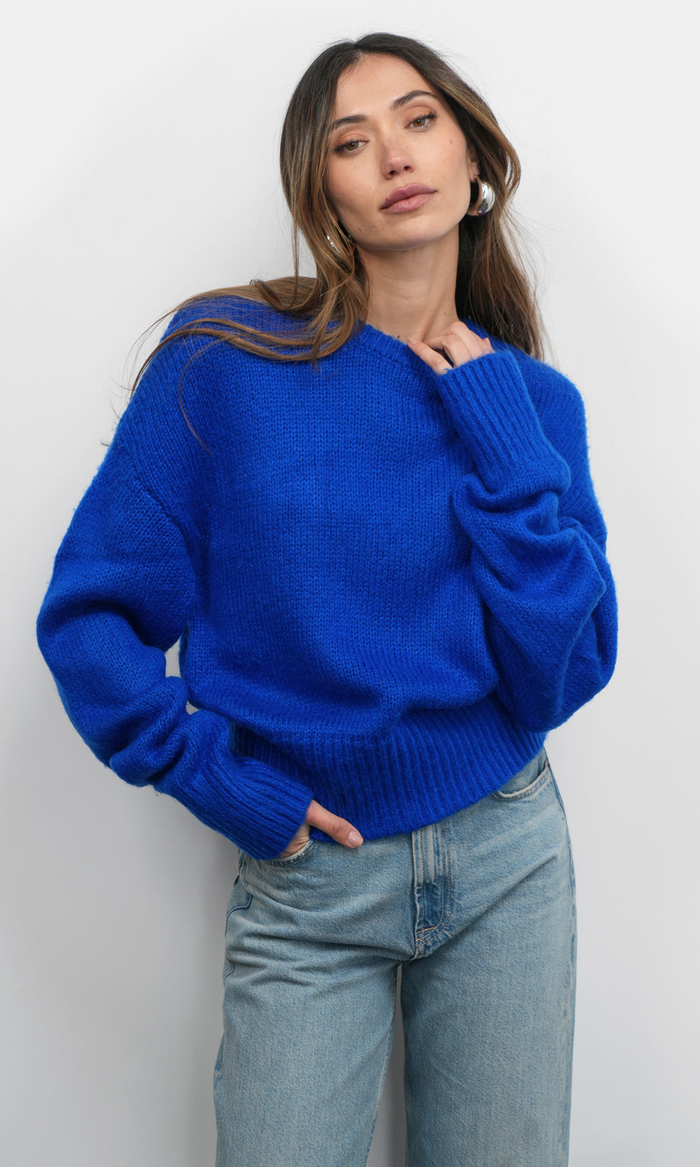 Larson Cozy Fuzzy Blue Sweater | Greylin Collection