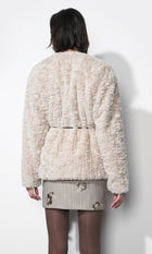 Yuri Collarless Faux Fur Jacket W/ Tie Belt
