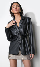 Ava Tie Front Faux Leather Blazer