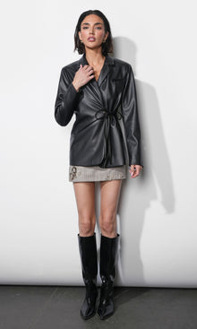 Ava Tie Front Faux Leather Blazer