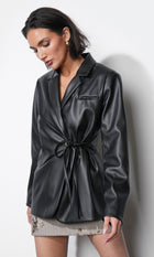 Ava Tie Front Faux Leather Blazer