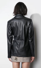 Ava Tie Front Faux Leather Blazer