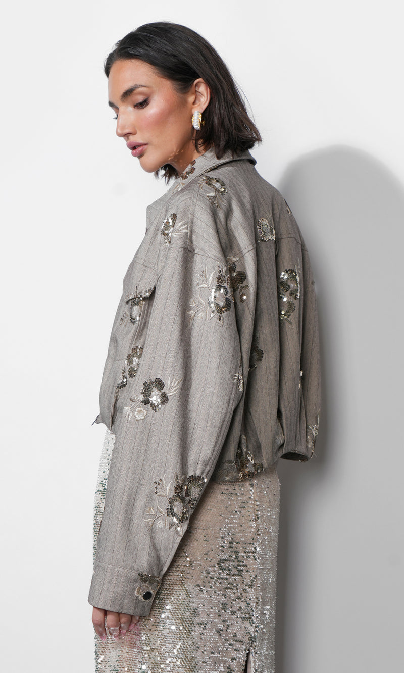 Brielle Zip Up Sequin Embroidered Jacket