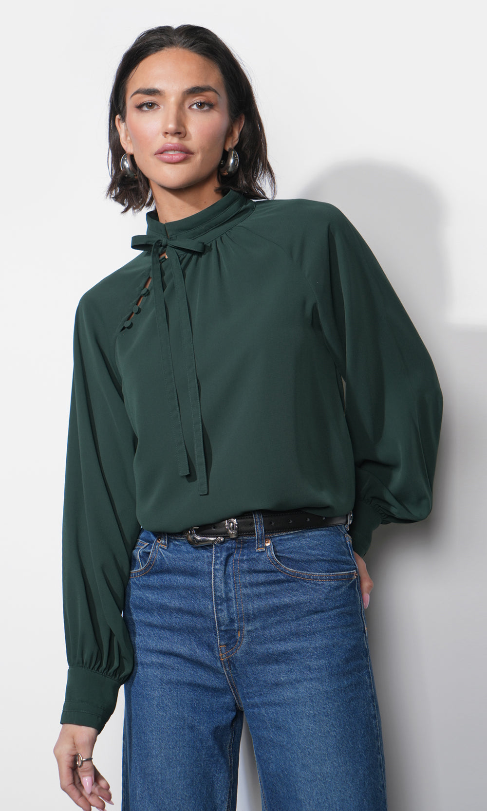 Liv Mock Neck Tie Blouse