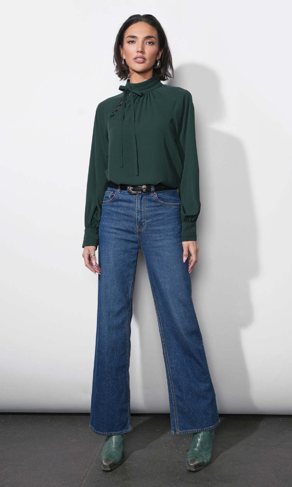 Liv Mock Neck Tie Blouse | Greylin Collection