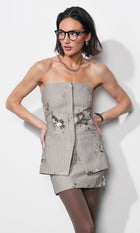 Astrid Strapless Sequin Embroidered Pinstriped Vest