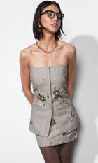 Astrid Strapless Sequin Embroidered Pinstriped Vest