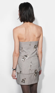 Astrid Strapless Sequin Embroidered Pinstriped Vest