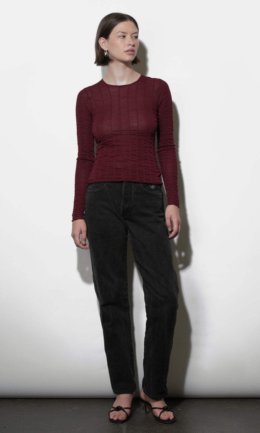 Freya Sheer Textured Mesh Long Sleeve Top