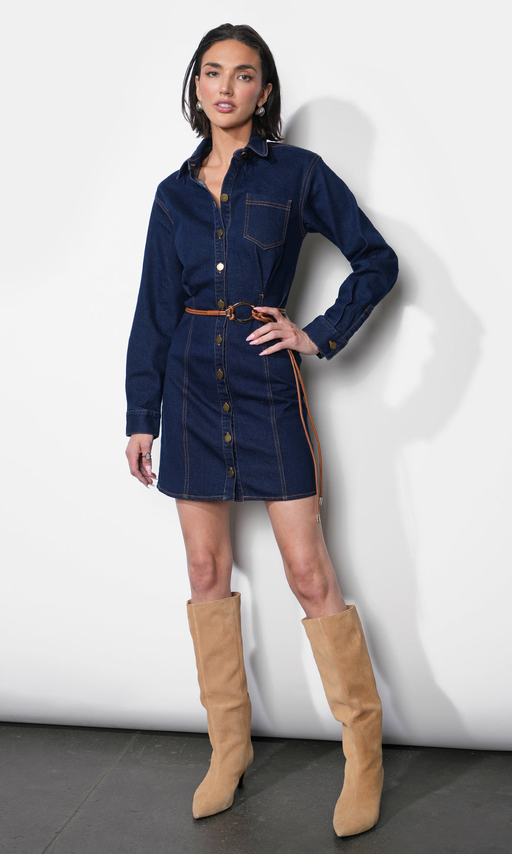Calista Button Up Denim Mini Shirt Dress Calista Button Up Denim Mini Shirt Dress